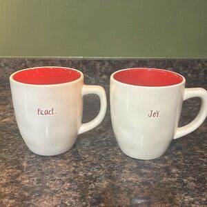 Rae Dunn Peace & Joy Coffee Mug Set - includes 2 mugs